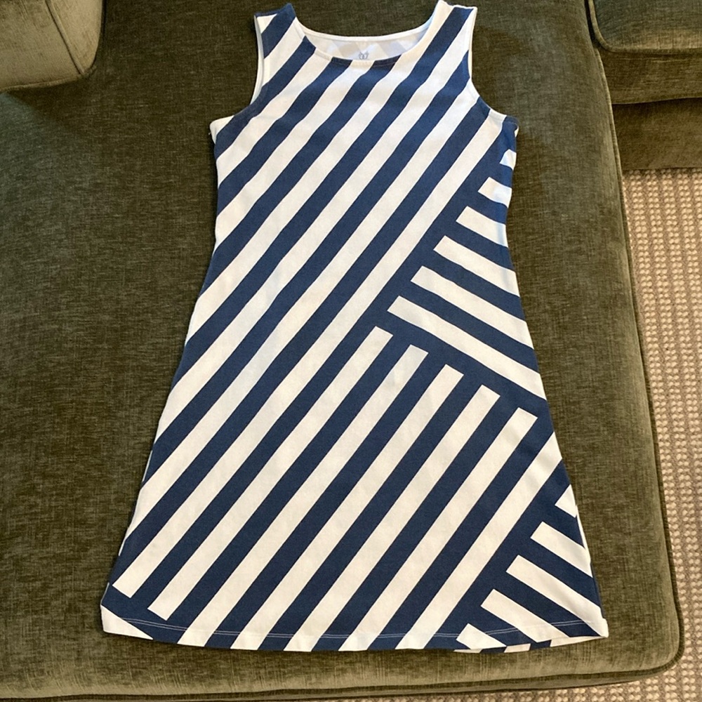 MAHI GOLD Striped Blue and White Sleeveless Dress small